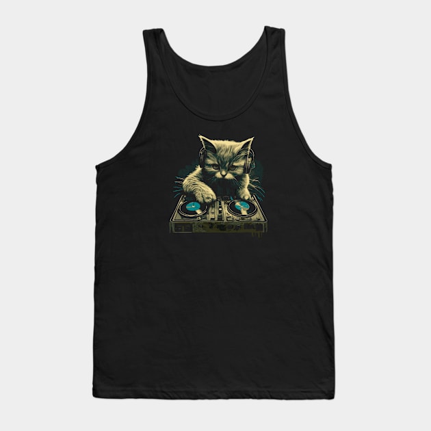 Cat DJ - Blue Kitty - DJ Cat - Deadmau5 - Deadmouse Tank Top by Barn Shirt USA